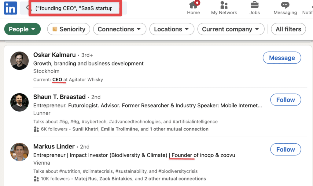 how to do a boolean search on linkedin with separators or and not