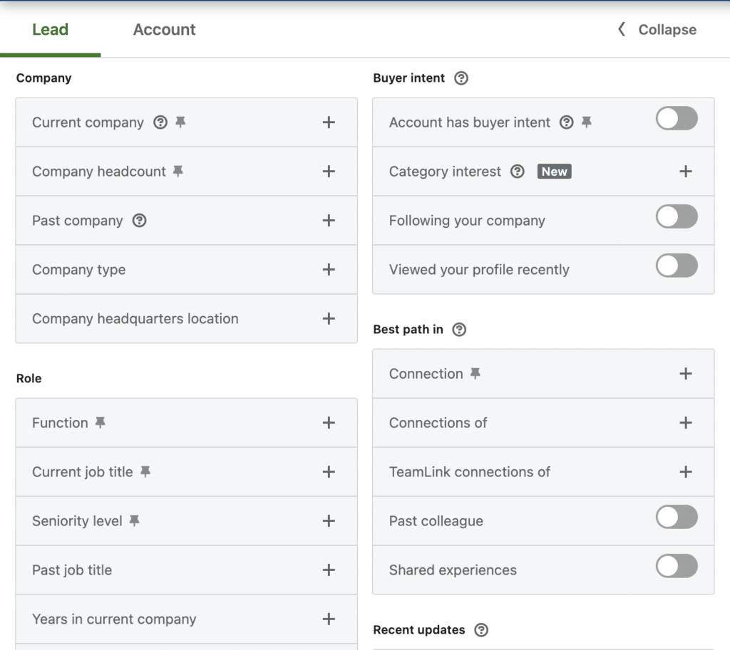 linkedin sales navigator search filters