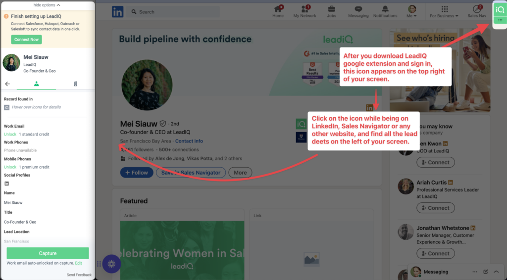 how to use leadiq google extension for extracting leeds and quality information about them