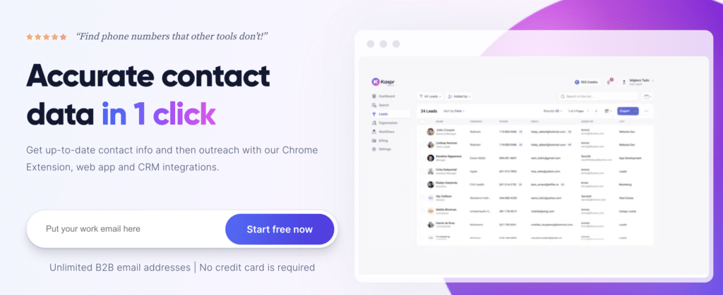kaspr chrome extension for b2b verified emails and phone numbers