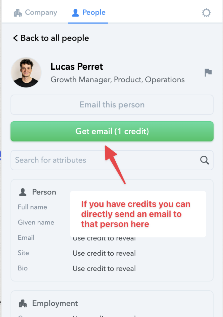 find email and personal information on clearbit