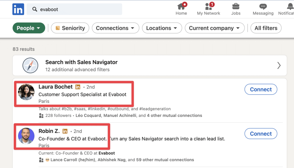 find who workes in a company on linkedin and filter their data