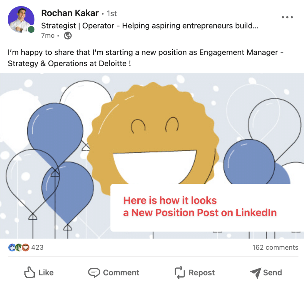 congratulate your connections on linkedin for starting a new job position