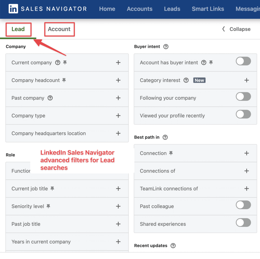 linkedin sales navigator advanced search filters