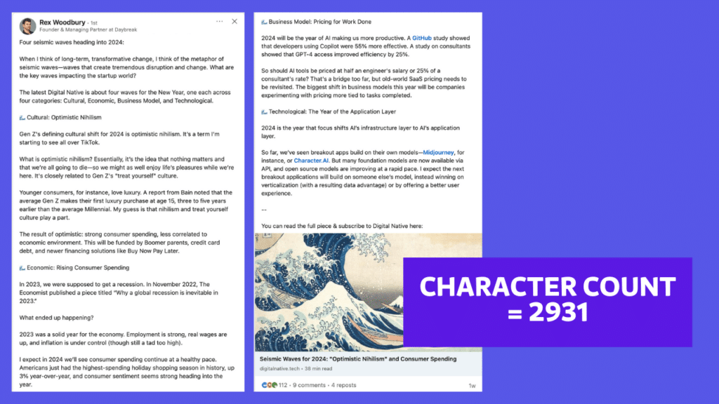 linkedin character count is up to 3000 characters
