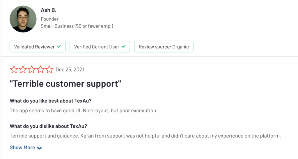 customer support review texau