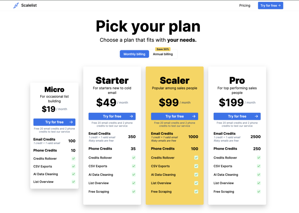 scalelist pricing