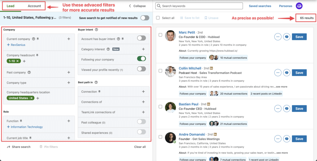 sales navigator advanced filters for better results