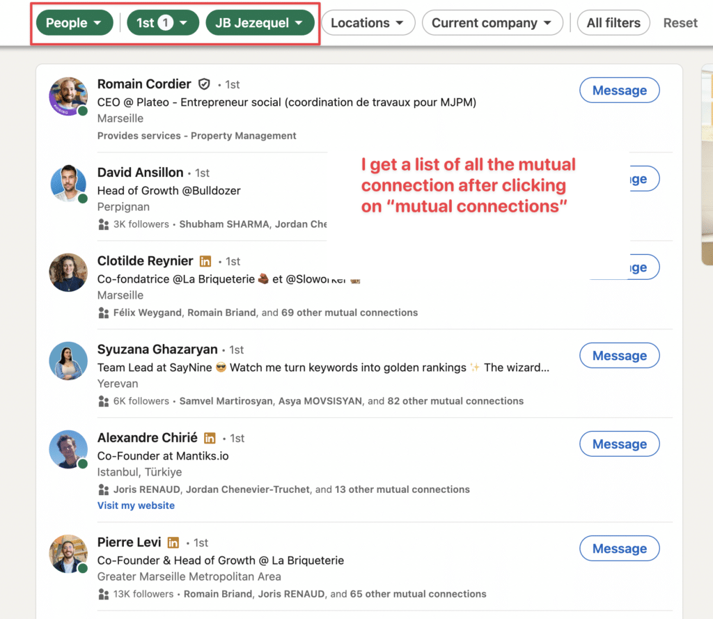 click on the mutual connections to see all the people you both are connected