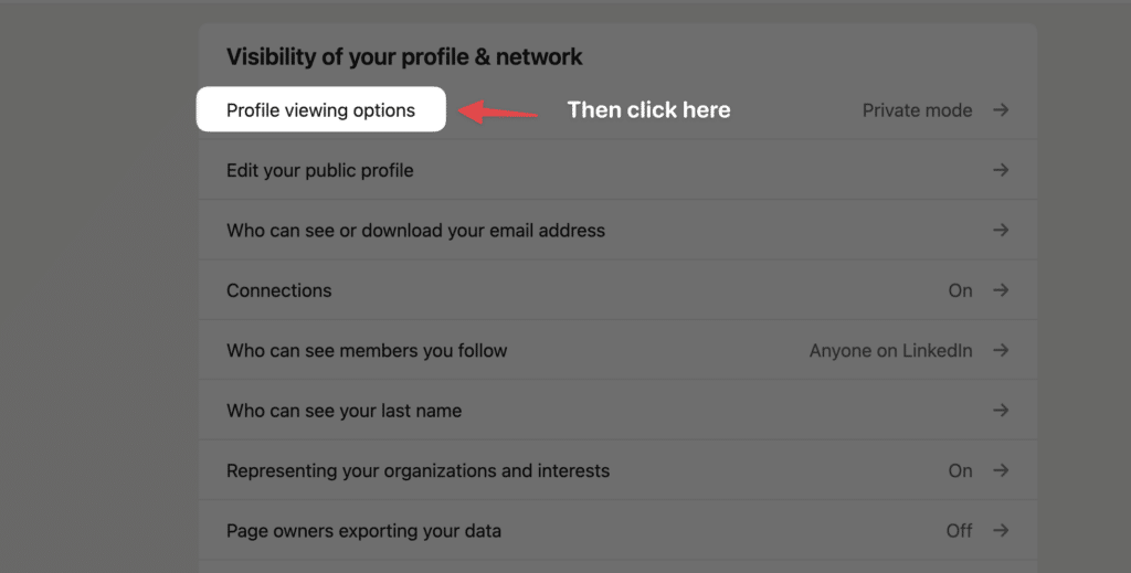 how to modify profile viewing options on linkedin