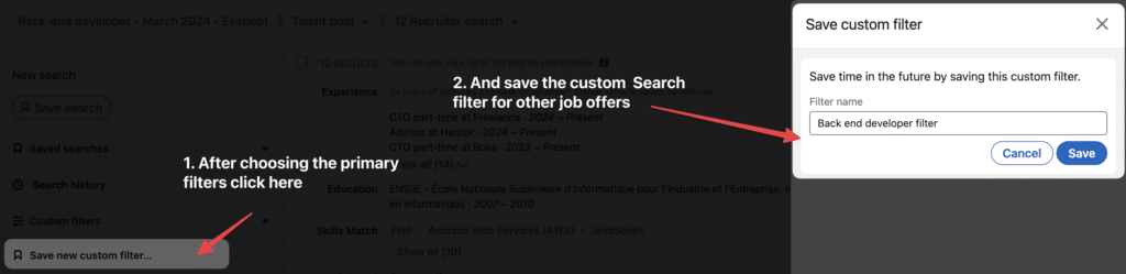 save custom filters on linkedin recruiter