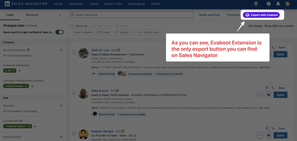 evaboot extension is the only way to export leads from linkedin sales navigator