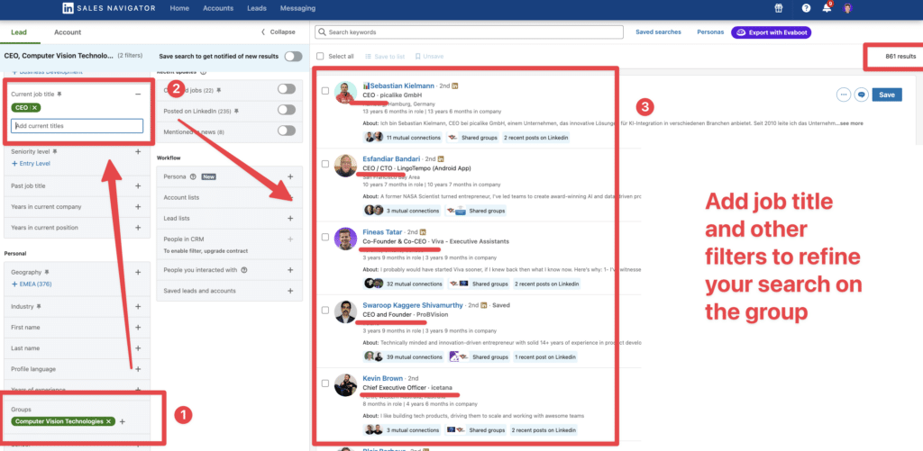 export specific job title from linkedin groups
