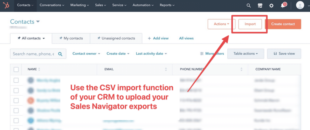 import sales navigator leads to crm