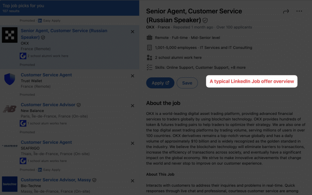 linkedin job offer example