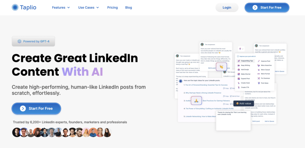 generate linkedin posts with taplio