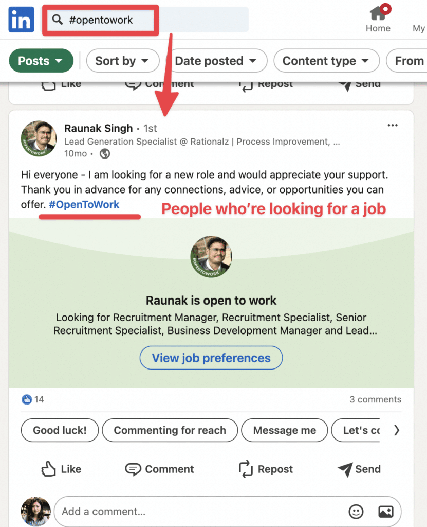 open to work hashtag on linkedin