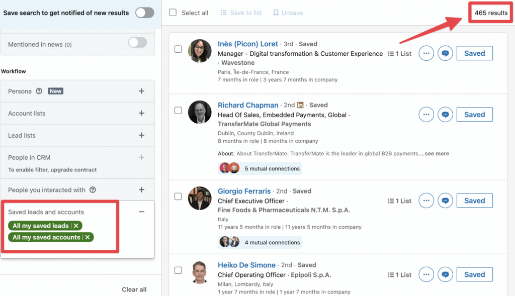 filter your leads by all saved leads and accounts on sales navigator 