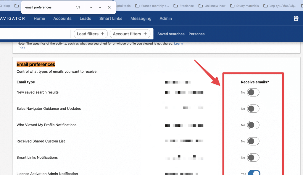 enable receive emails on linkedin sales navigator alerts