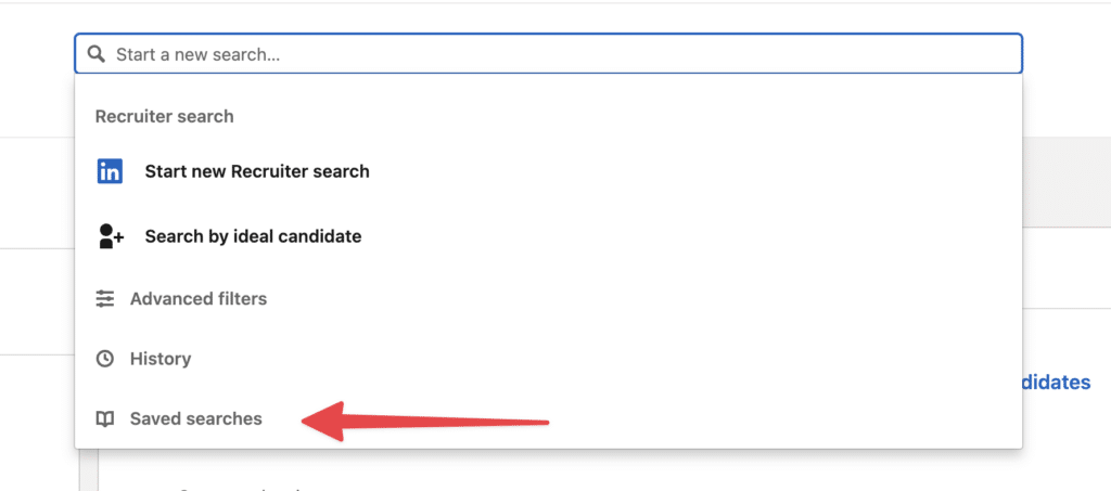 find saved searches on linkedin recruiter with search bar