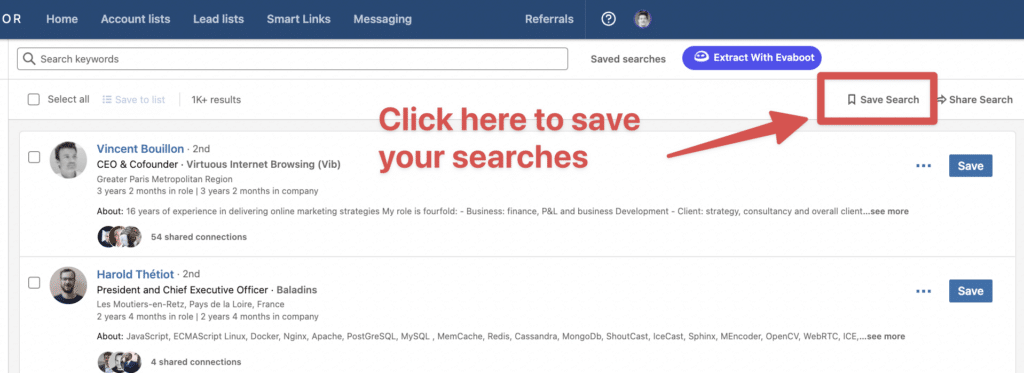 save search on sales navigator