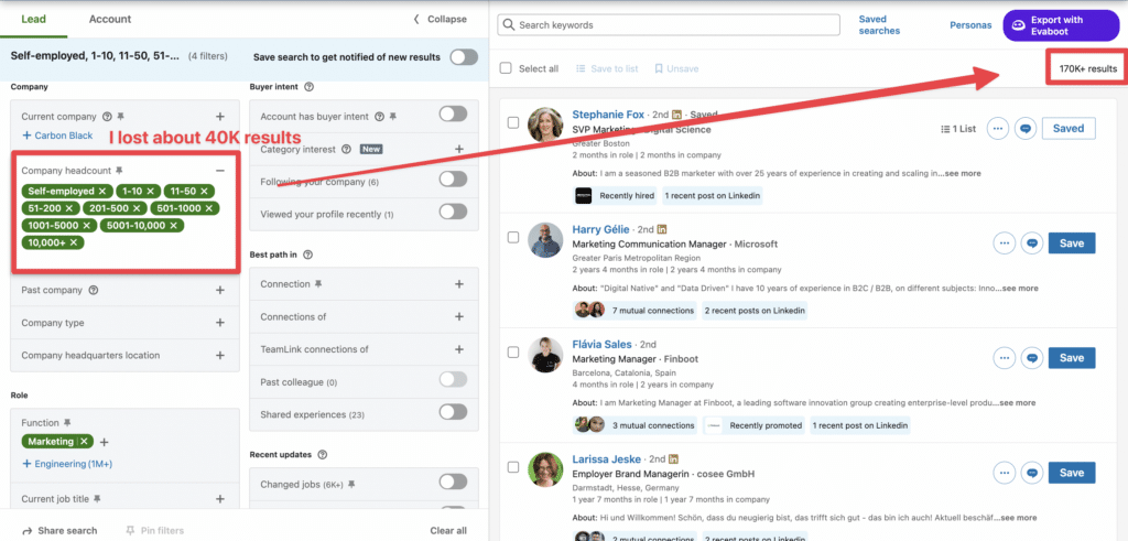 dont use company head count filters 