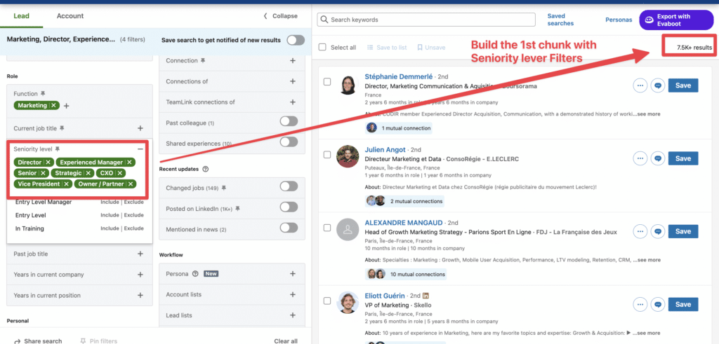 split search results with seniority level