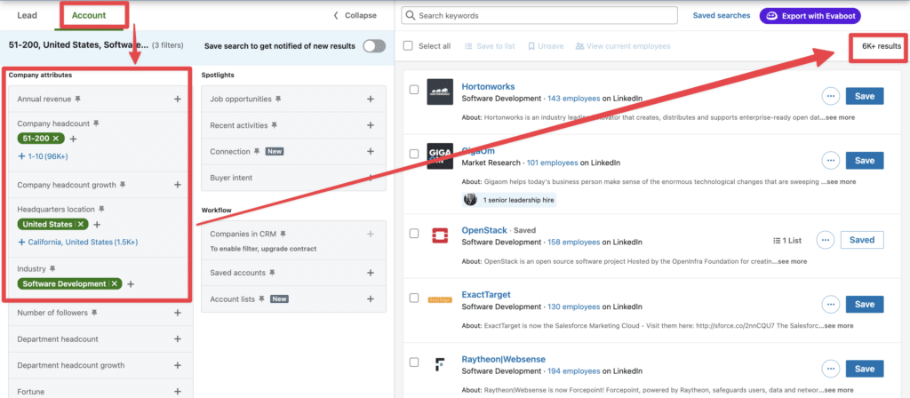 split sales navigator account search