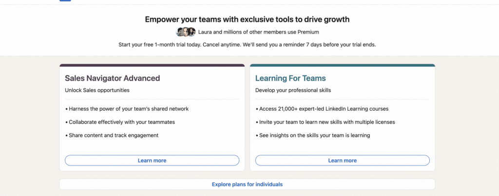 linkedin premium plans free trial for individuals