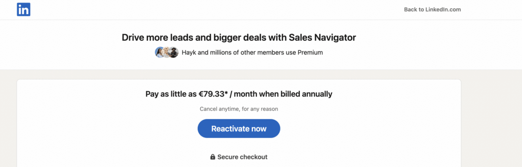 reactivate sales navigator plan
