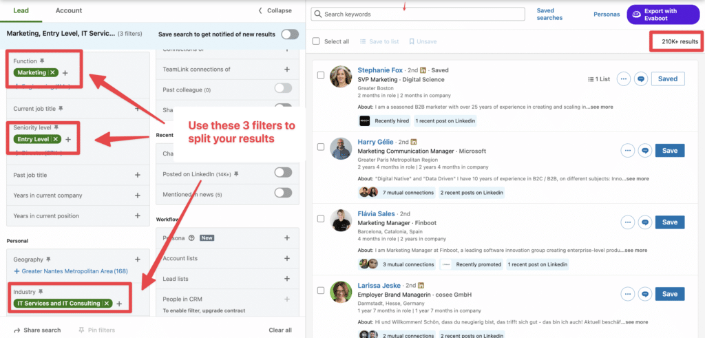 split sales navigator lead searches
