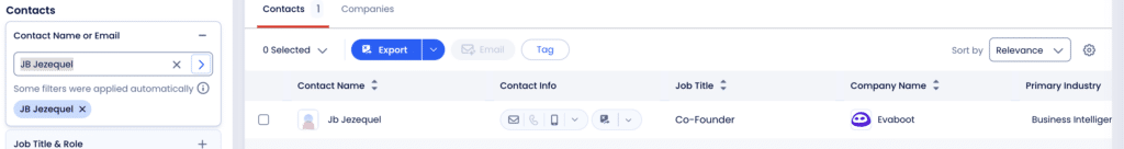 contact filter name surname zoominfo