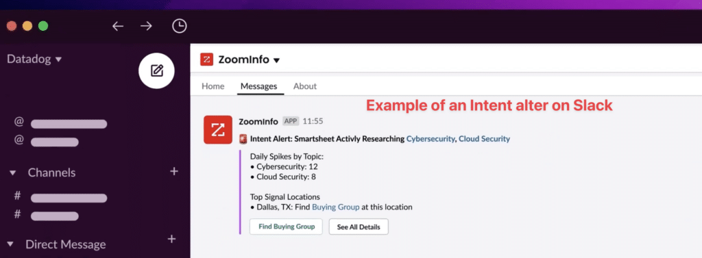 zoominfo intent alert on slack 