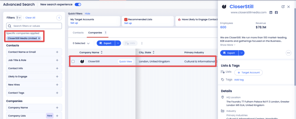 find contacts from zoominfo events