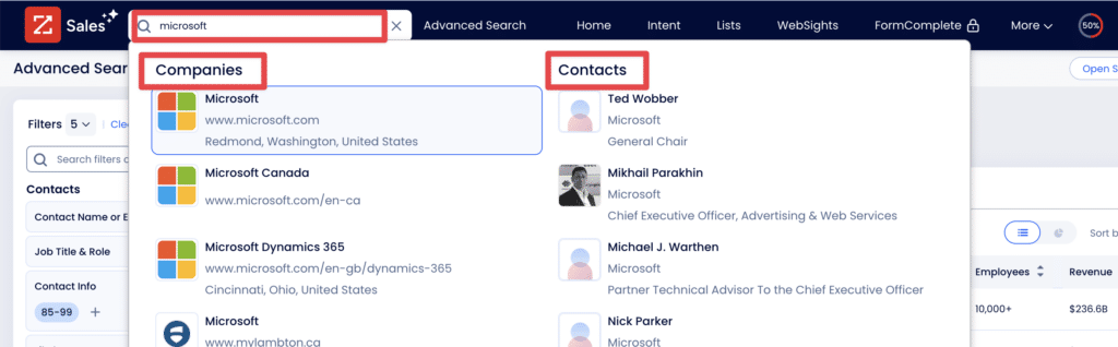search for companies on zoominfo