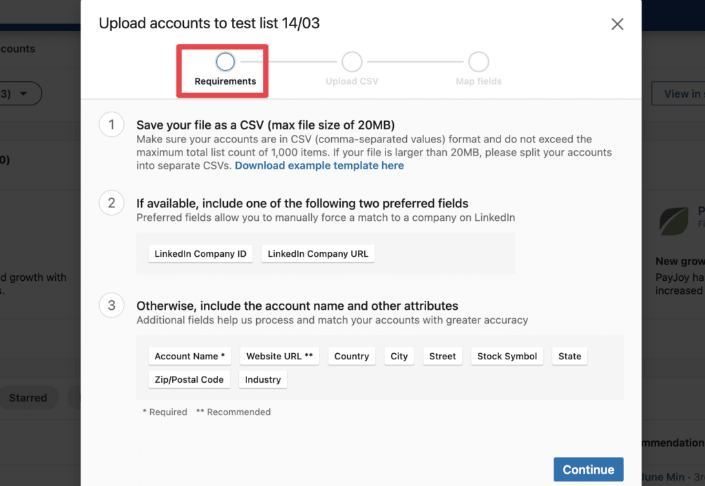 upload data csv to linkedin sales navigator
