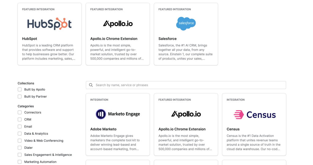 apollo.io integrations and crm integrations
