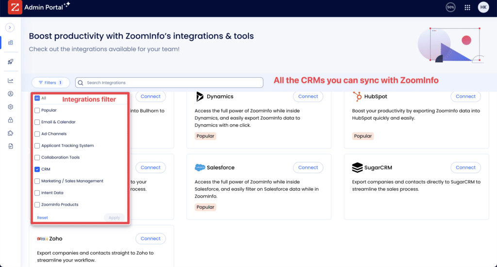 crm and integrations zoomifo