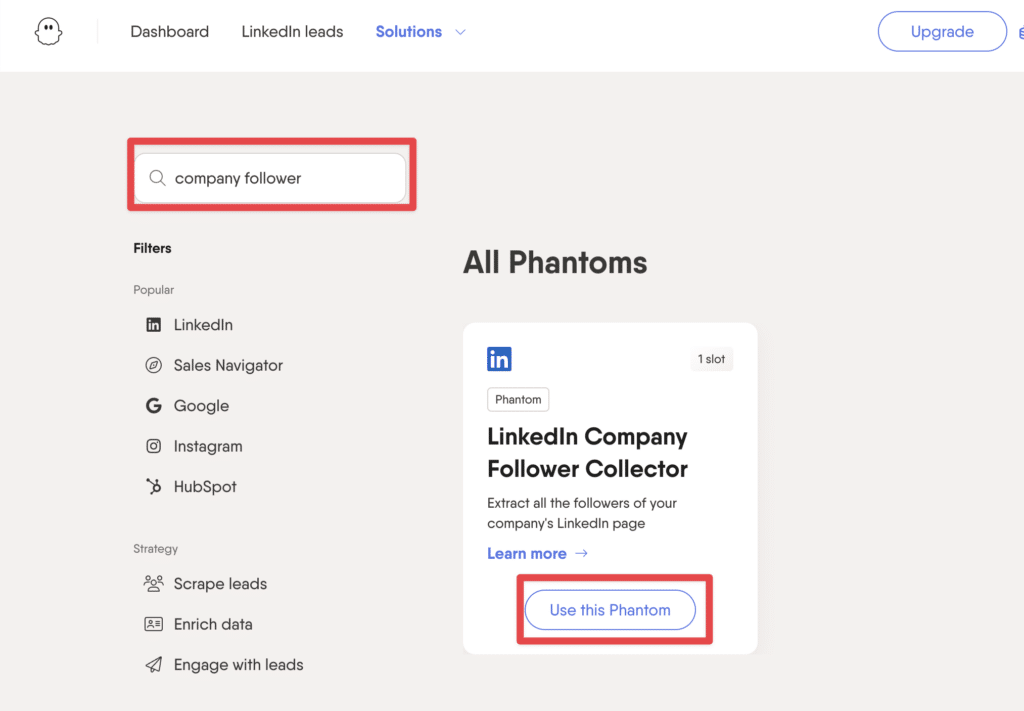 phantombuster export linkedin company followers automation