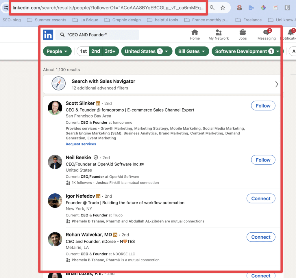 linkedin search results example