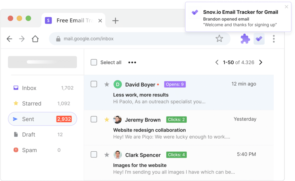 snovio email tracker extension for gamil