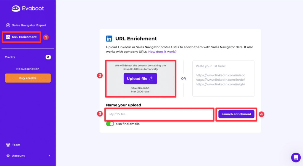 linkedin url enrichment evaboot