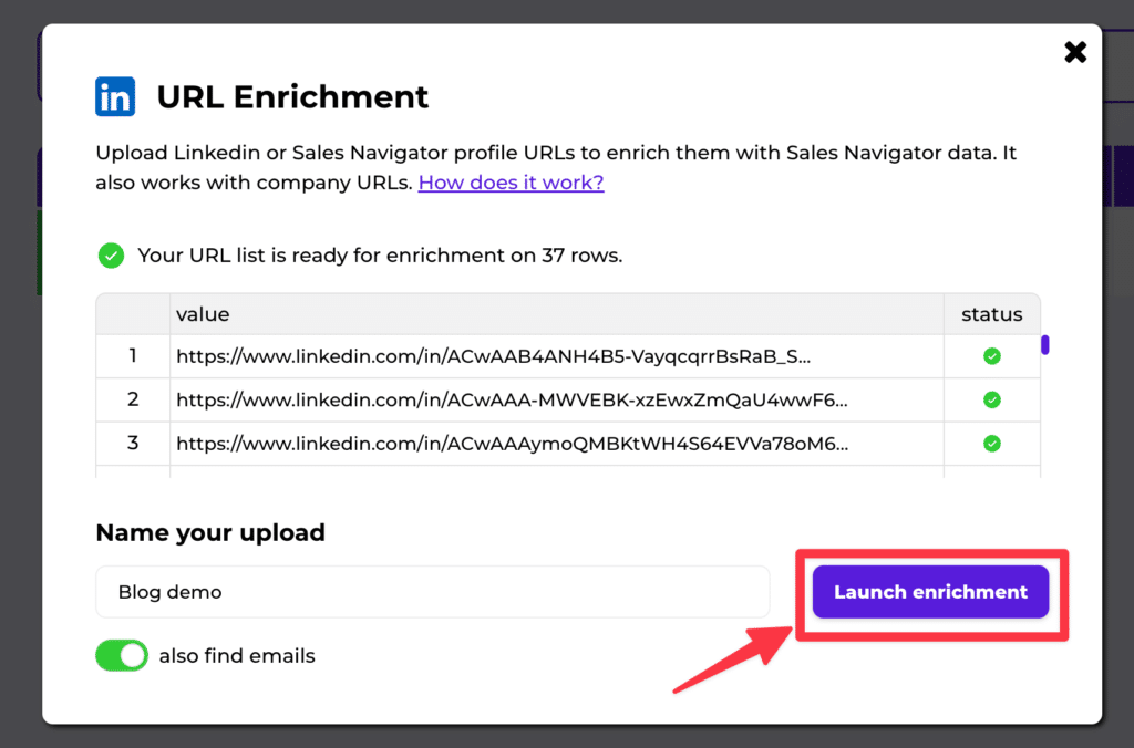 launch linkedin contact enrichment