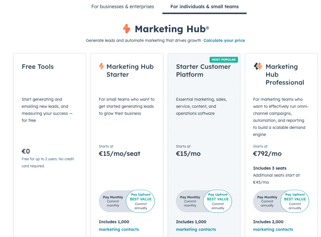 hubspot pricing