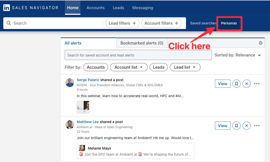 sales navigator personas section