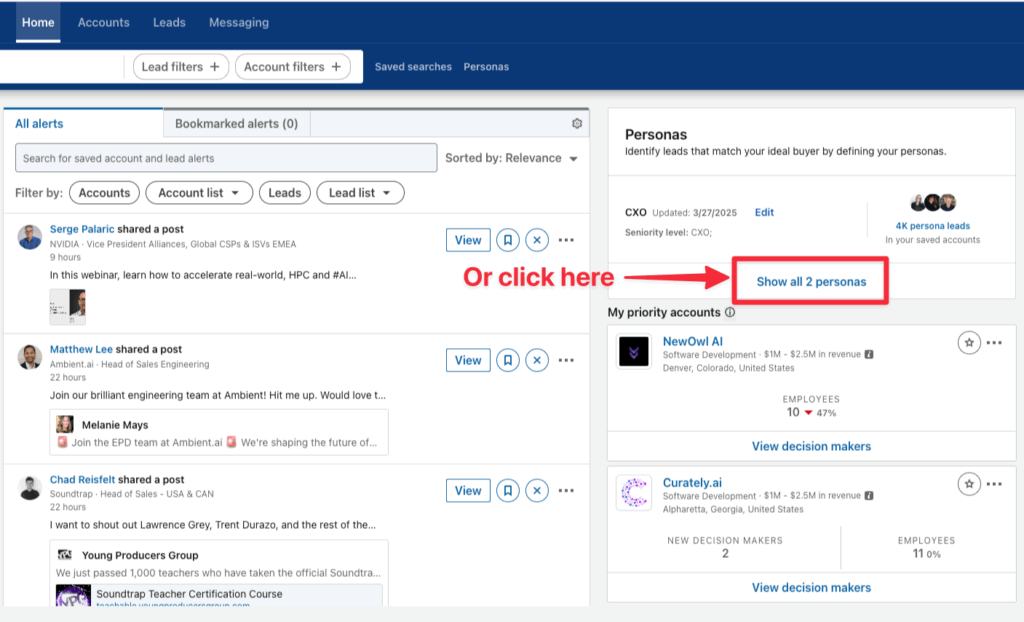 show personas in sales navigator
