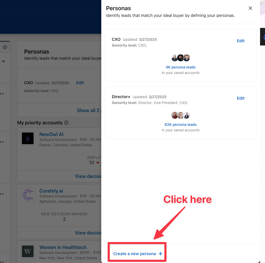 create a new persona sales navigator
